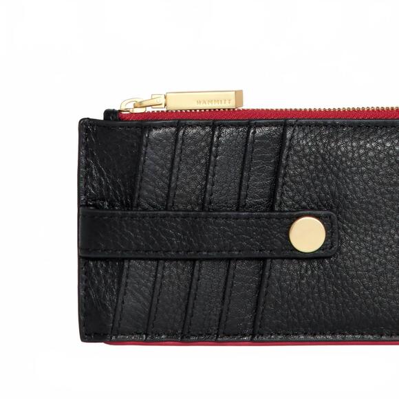 NEW HAMMITT women's 210 west wallet in black brushed gold red zipper - Picture 2 of 4